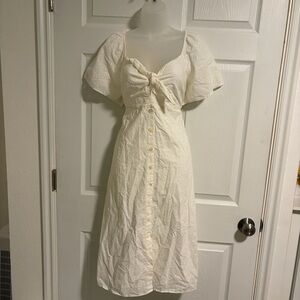 Madewell White Eyelet Tie-Front Midi Dress.